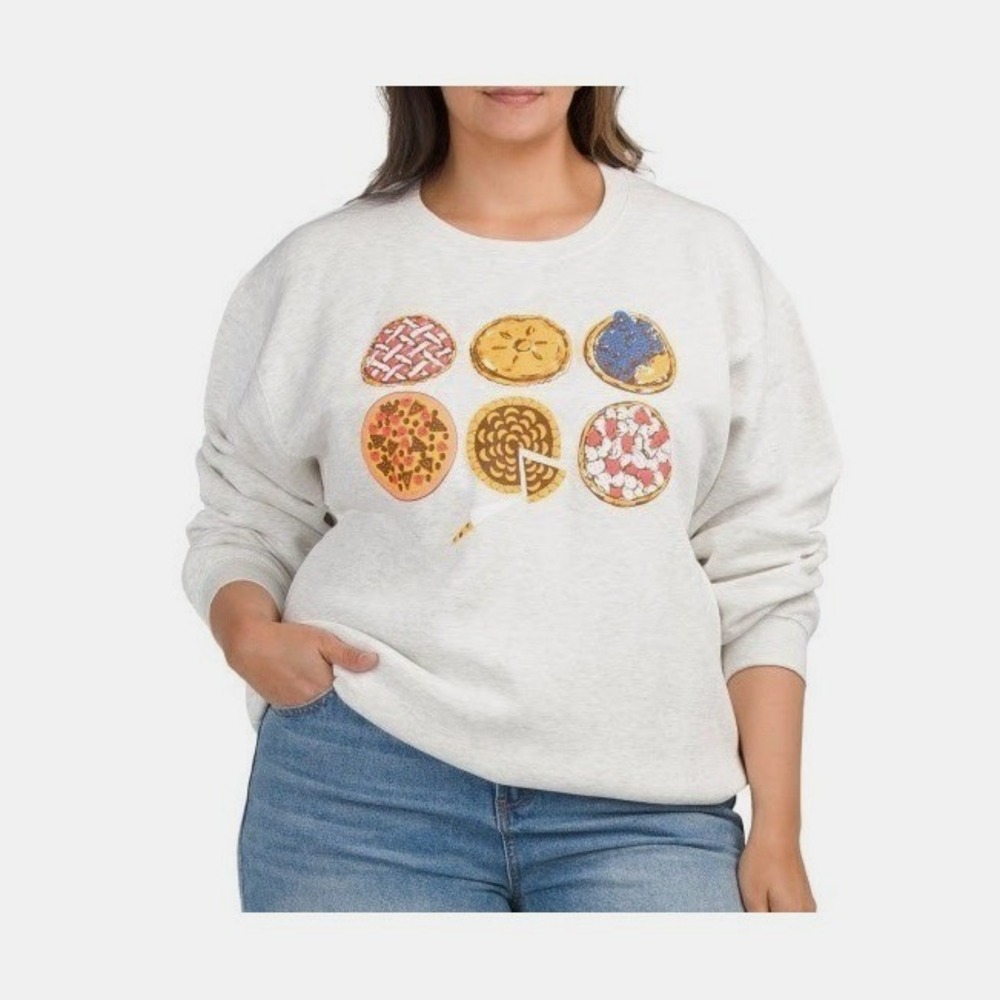 Pacific & Co Pie Graphic Cozy Sweatshirt Size 4XL Oatmeal Oversized Cottagecore